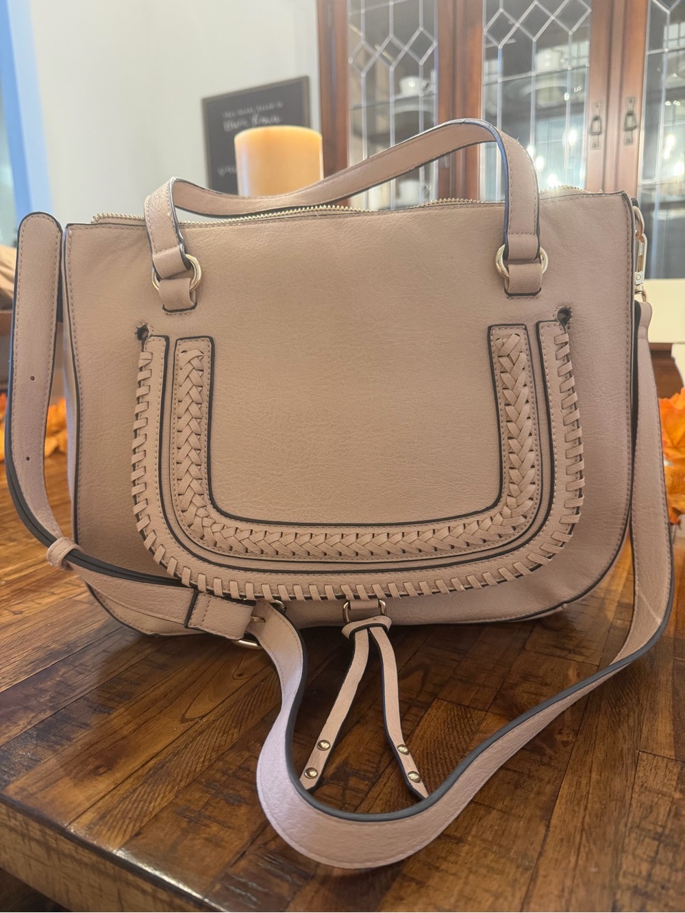 Sole Society Taupe Braided Flap Shoulder Bag